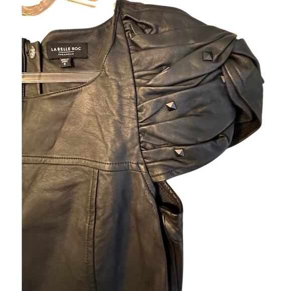 La Belle Roc Faux Leather Mini Dress Sz. S Studded Puff Sleeve Y2K Whimsygoth - Picture 2 of 16